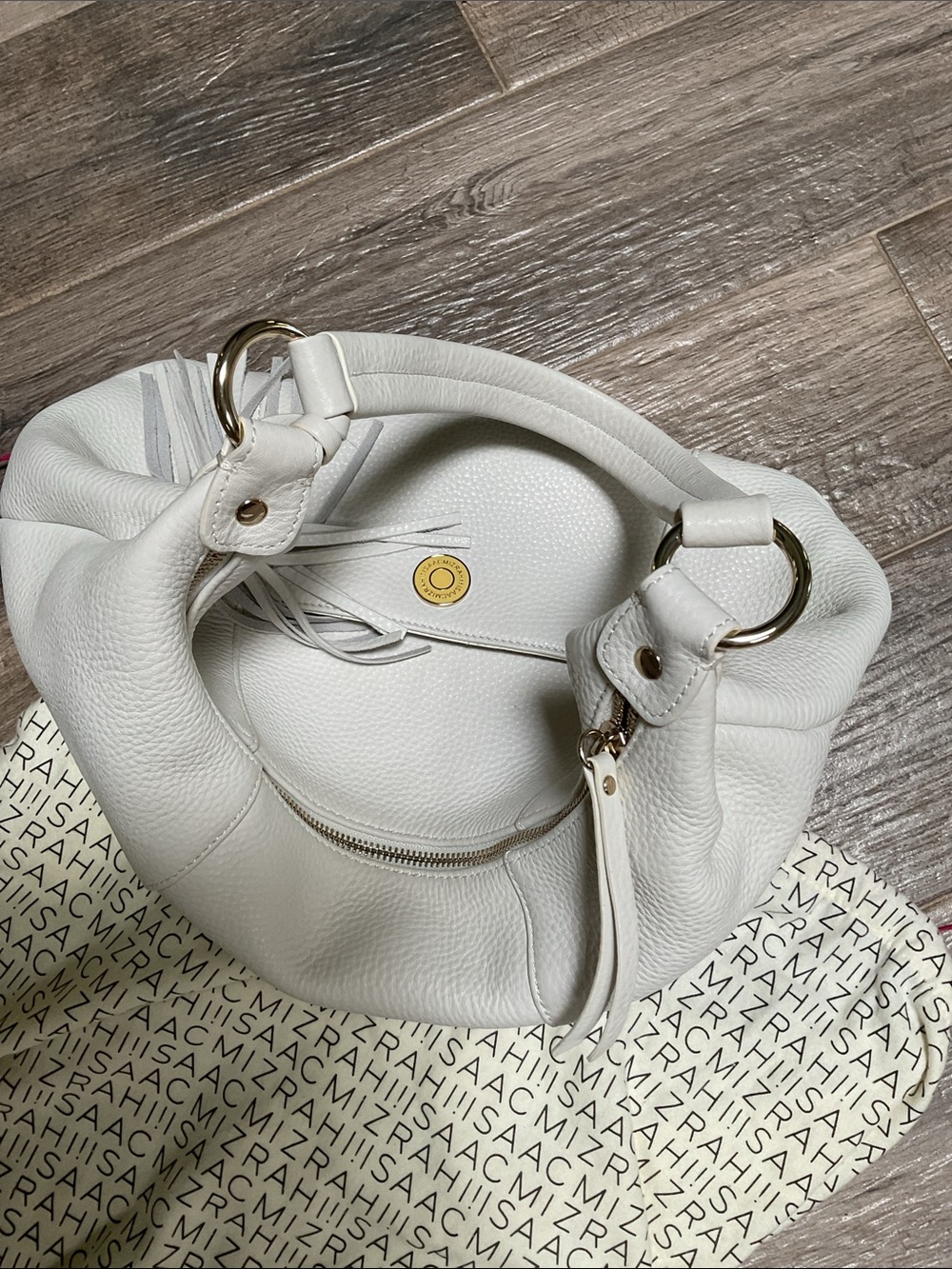 Isaac Mizrahi White Leather Shoulder Hobo with Tassel - Picture 7 of 7